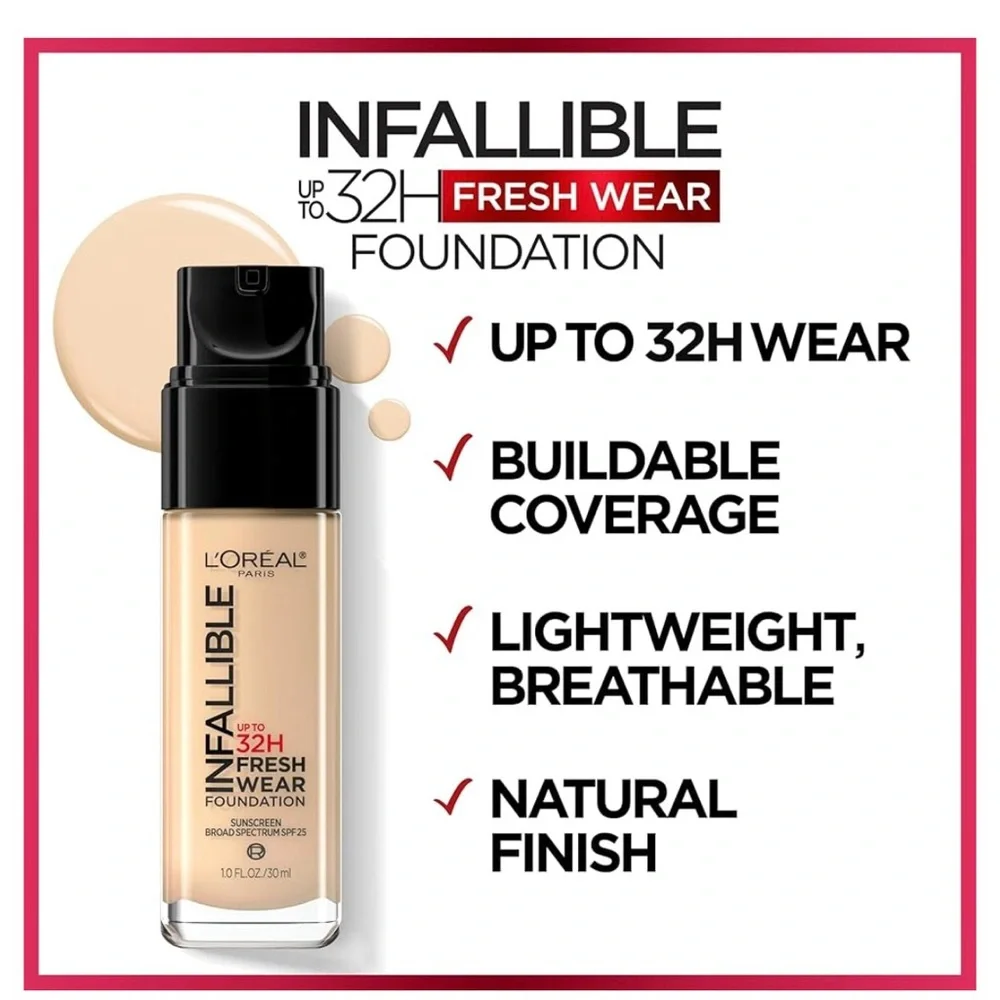 L'Oreal Infallible 32 Hour Lightweight Foundation, 440 Natural Rose, 1 Oz, NEW